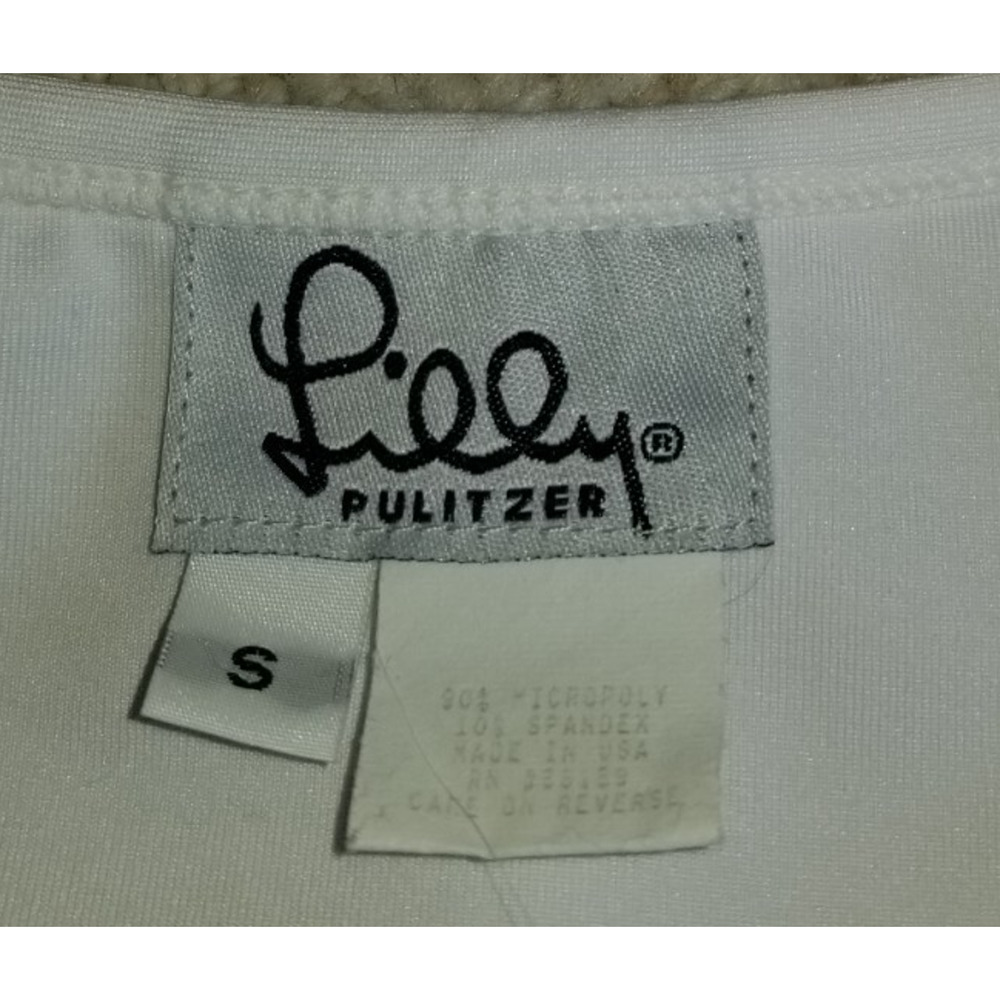 VINTAGE Y2K Womens Top-LILLY PULITZER-white stretch knit athletic w/shelfbra-S - Picture 5 of 5